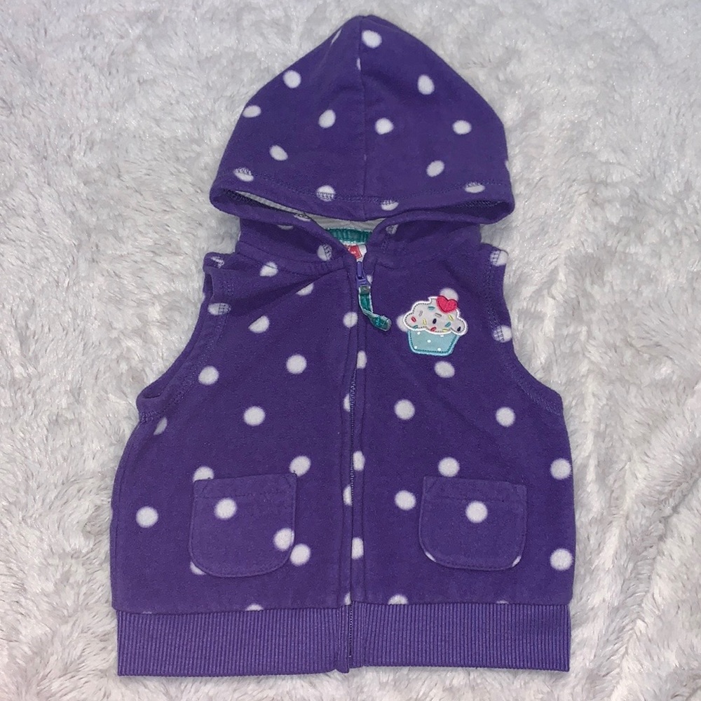 (3for $10) Carter purple zip up purple cupcake vest baby girl clothing 9 months